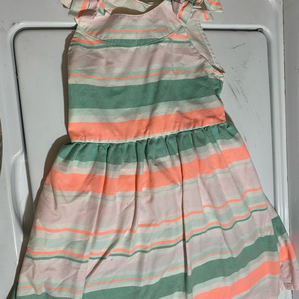 Striped Kids Dress in Green and Pink